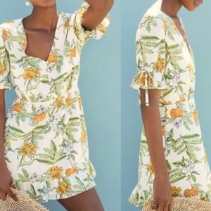 Lost + Wander White Mini Dress with Green & Yellow Floral Print